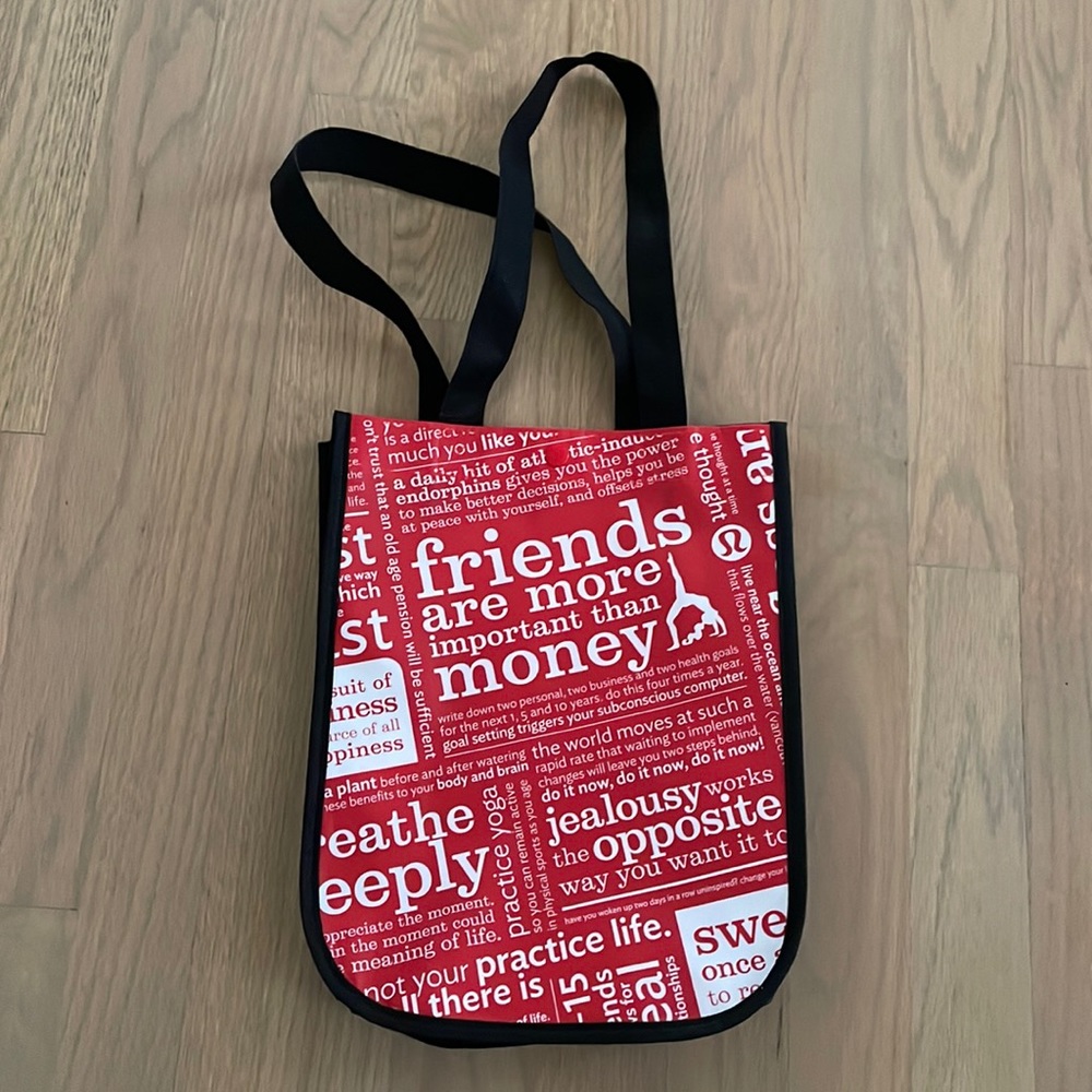 3 for $15! Lululemon Shopping Bag Red Mantra Words Pattern Smallest Size Tote